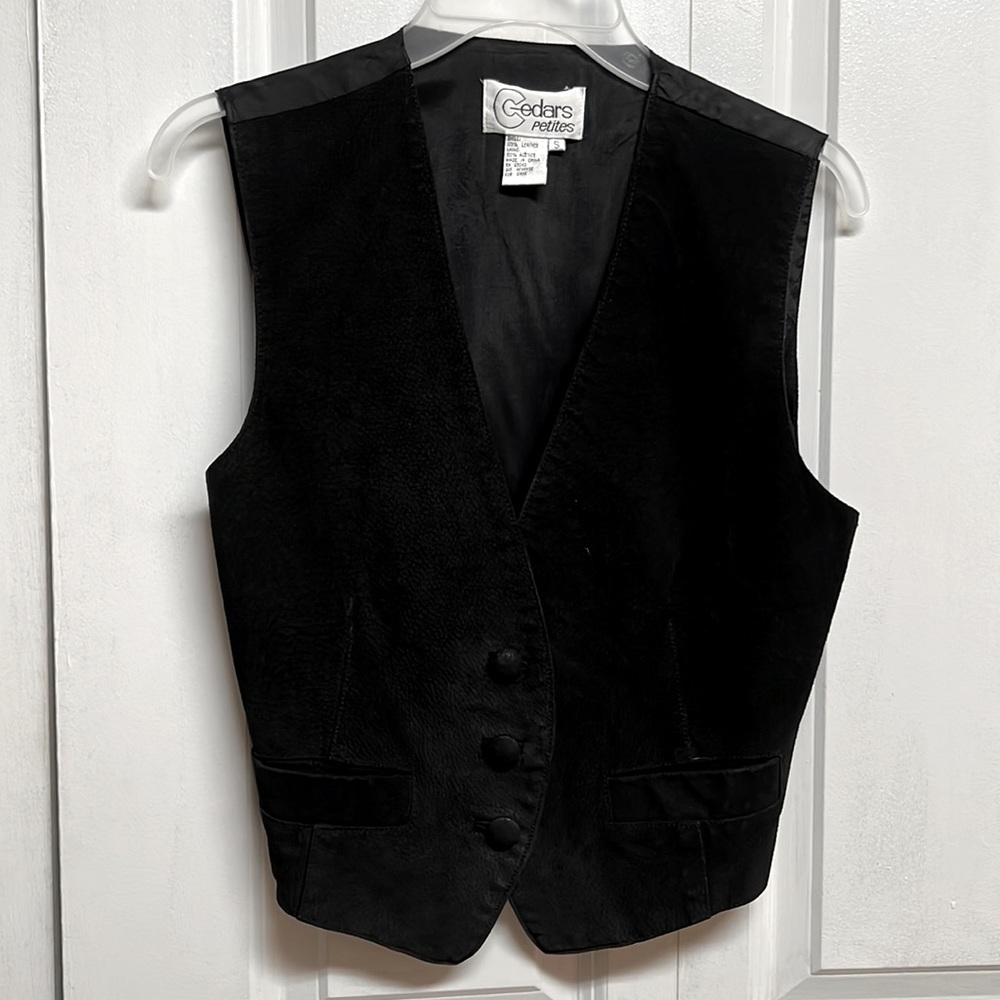 Vintage Cedar Black Pocket Sued Leather Vest Size SP